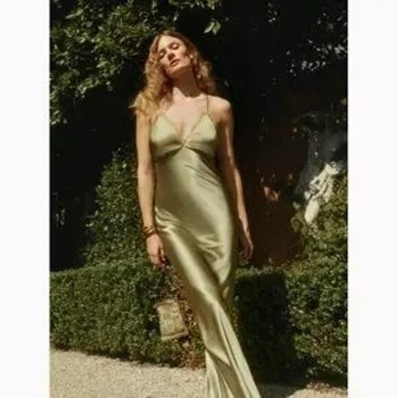 Reformation Dresses & Skirts - Reformation Maysen Silk Dress Olive Oil Size 10